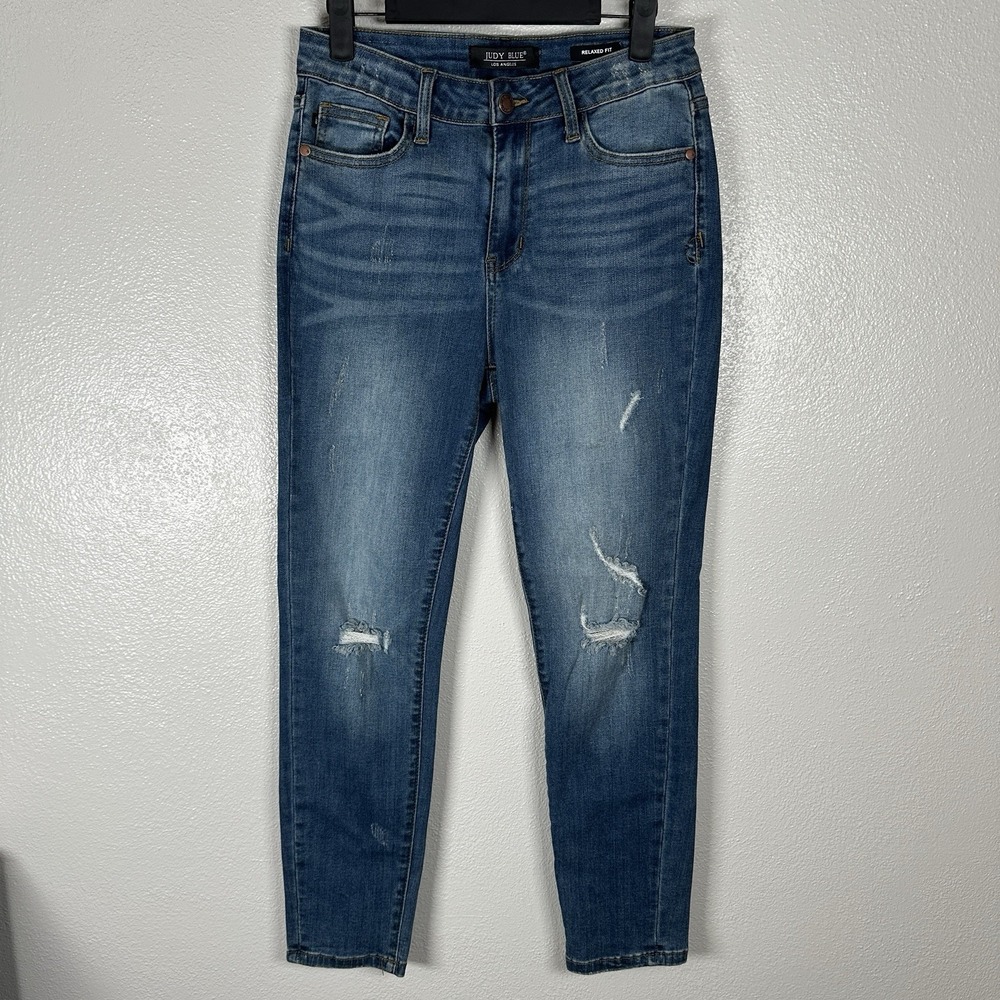 Judy Blue Jeans Womens Size 29 Blue Relaxed Fit Distressed Medium Wash Stretch